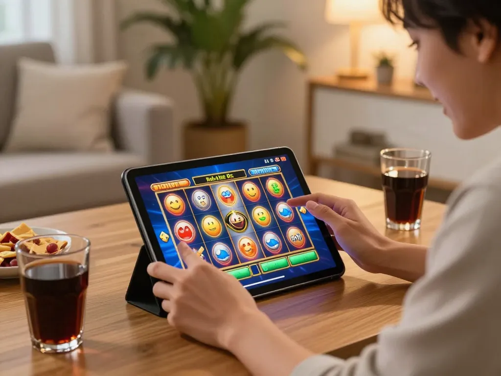 Engaging in slot thailand online gaming at home with vibrant graphics on tablet
