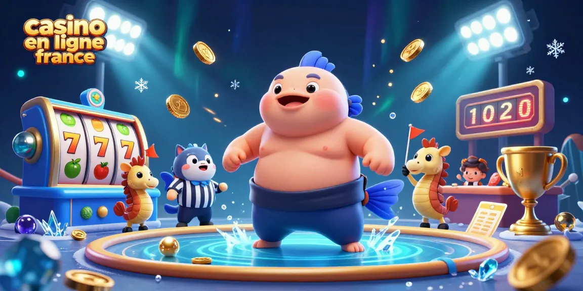 Illustration d'un fugu géant et des éléments de machine à sous dans un casino en ligne France