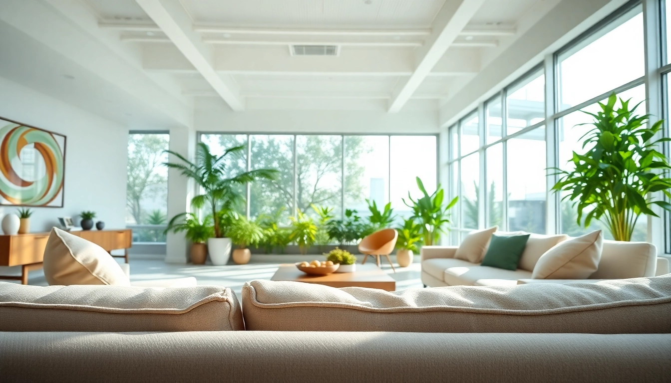 Experience Seamless Living in a stylish, tranquil interior with a cozy lounge and natural elements.