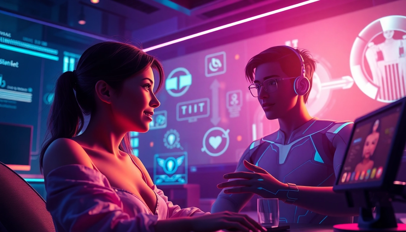 Engaging AI sex chat experience with lifelike avatars showcasing emotional interaction.
