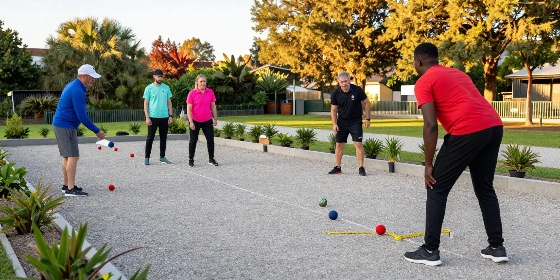 Pemain petanque di lapangan FOPI Kota Palopo, fopikotapalopo.org, saat pertandingan sore.