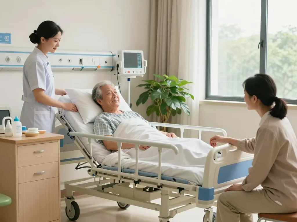 Comfortable giường bệnh nhân in a serene recovery room, highlighting patient care and support.