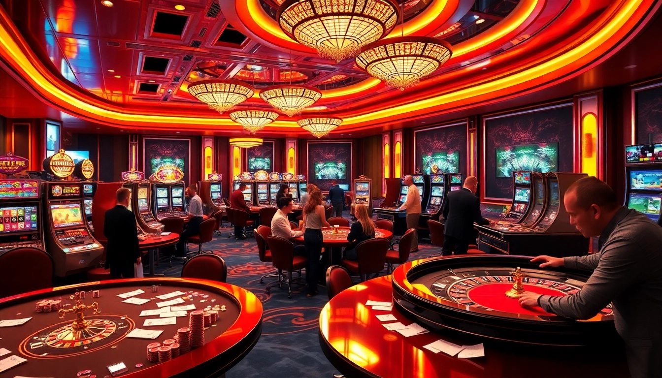 Découvrez le luxe du casino en ligne 2026 avec une scène de casino vibrante mettant en vedette des joueurs excités et des jeux de haute technologie.