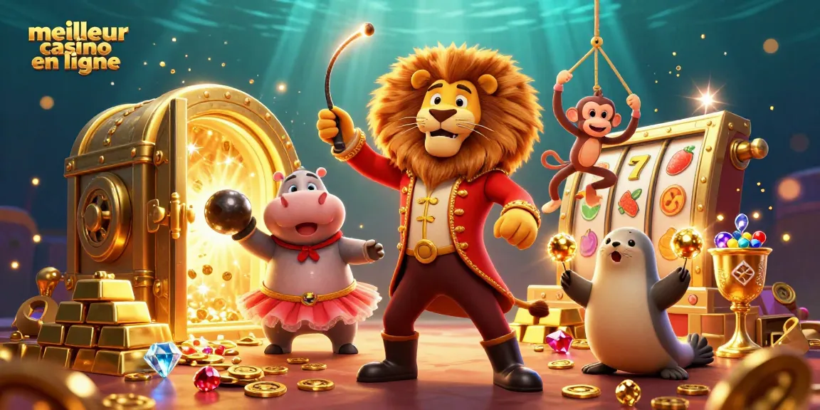 Vivez l'expérience du meilleur casino en ligne avec un lion maître de cérémonie, un hippopotame et un singe en pleine performance.