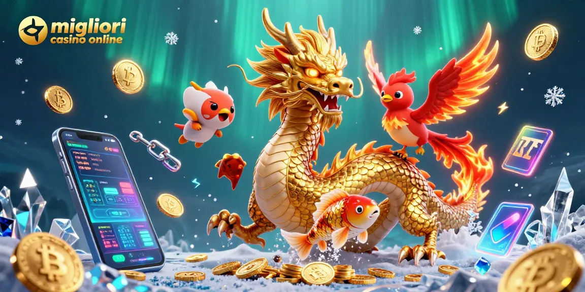 Gioca nei migliori casinò online con un drago dorato e simboli di criptovaluta, immerso in monete d'oro.
