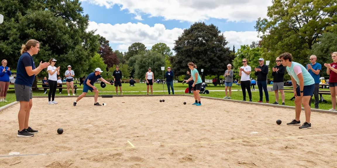 Turnamen petanque di fopikotapalu.org dengan pemain beragam di taman publik.