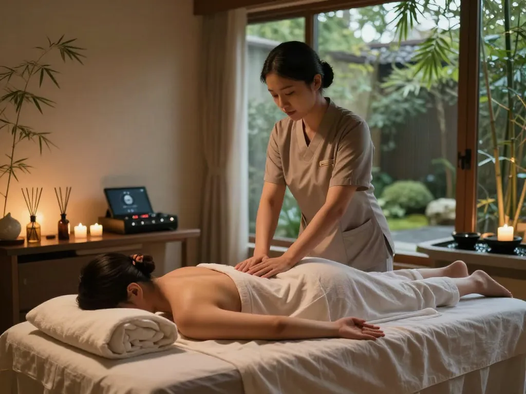 Relaxing 역곡출장마사지 session in a serene studio with calming decor.