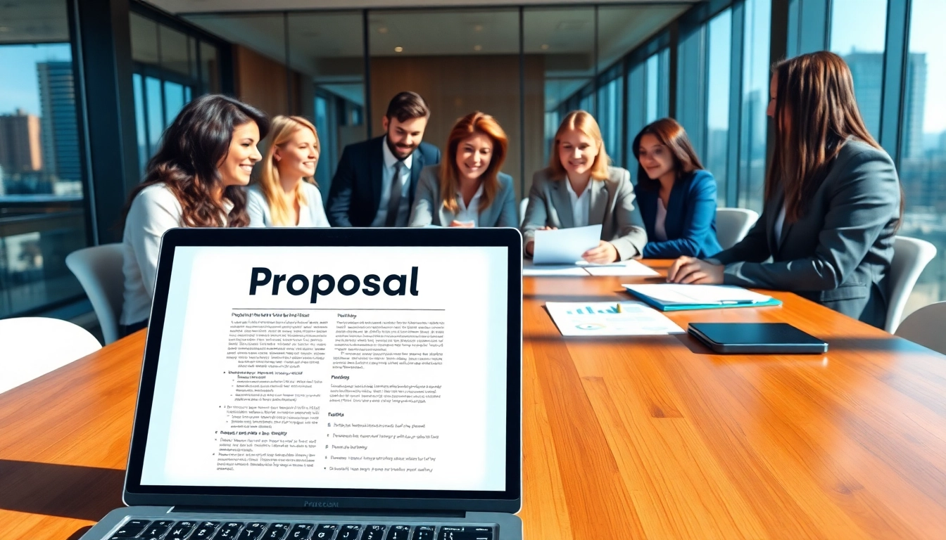 Dynamic team in a collaborative session on Proposal Writing and Management, showcasing diverse professionals.