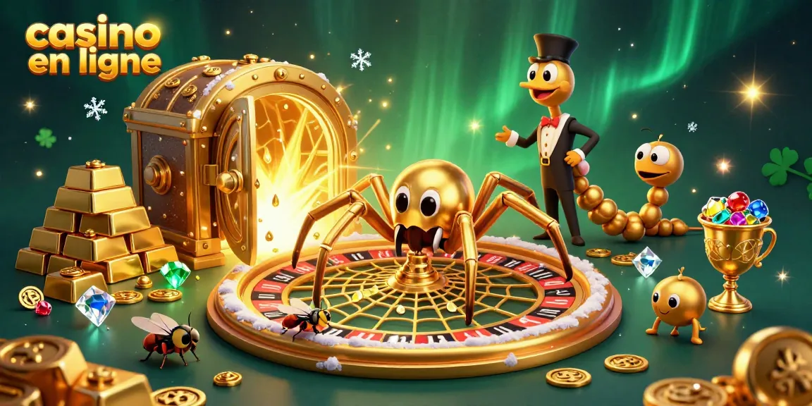Jouez au casino en ligne avec cette illustration dynamique pleine de jeux d'argent et de trésors.