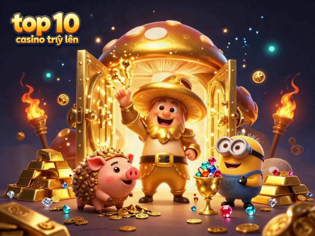 Khám phá top 10 casino trực tuyến với hình ảnh sinh động về sòng bạc triệu đô và kho báu lấp lánh