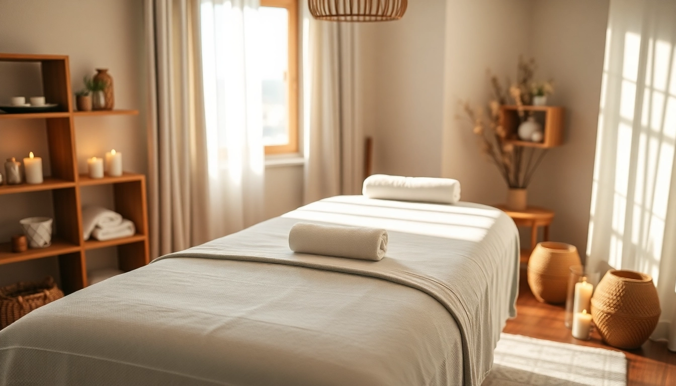 출장마사지 room setup with relaxing ambiance and essential oils.