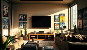 Watch movies on the stylish iron tv in a modern home theater setup.
