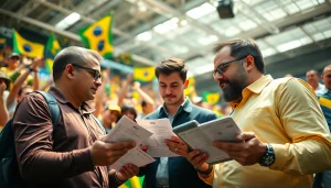 Engaging scene showcasing professional bettors exploring the best sports betting sites Brazil amid vibrant Brazilian sports culture.