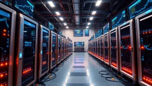 Best crypto mining site with advanced mining rigs and digital displays in a high-tech facility.