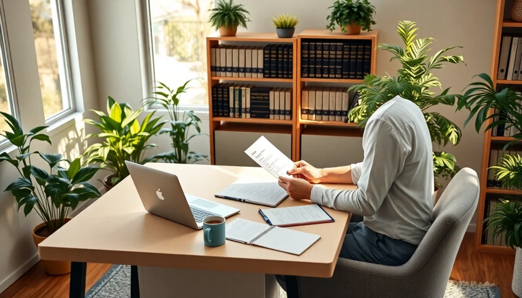 Engaging scene of estate planning San Antonio specialist reviewing documents in a warm office.