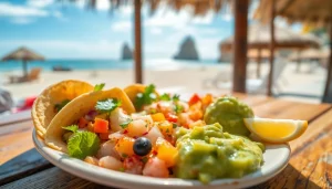 Cabo food recommendations featuring colorful traditional dishes beautifully arranged on a plate.