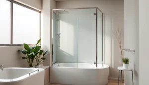 Paroi de douche sirhona élégante avec vitrage transparent dans une salle de bains moderne.