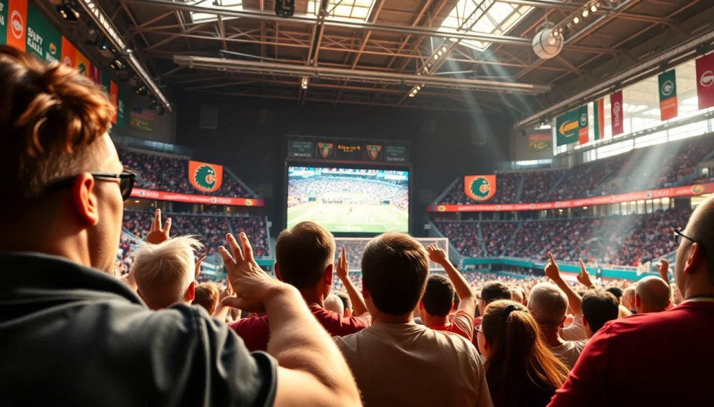 실시간스포츠중계를 즐기는 팬들의 열정적인 응원을 보여주는 모습