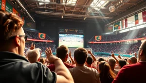 실시간스포츠중계를 즐기는 팬들의 열정적인 응원을 보여주는 모습