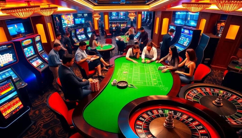 Experience the thrill of online gambling at ev88 with vibrant casino visuals and diverse players.