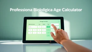 Engaging graphical interface of the biological age calculator on a digital tablet.