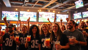 Celebrating fans engaging at sportsbooks in South Carolina with drinks and excitement.