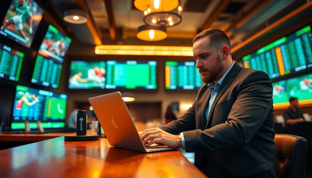 Explore sportsbooks in Oklahoma in a vibrant sports bar packed with excitement.