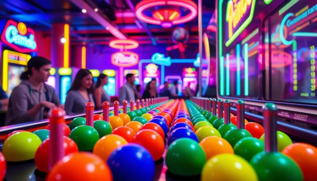 Menampilkan demo plinko dengan pegs berwarna cerah dan bola yang jatuh untuk meningkatkan pengalaman bermain.