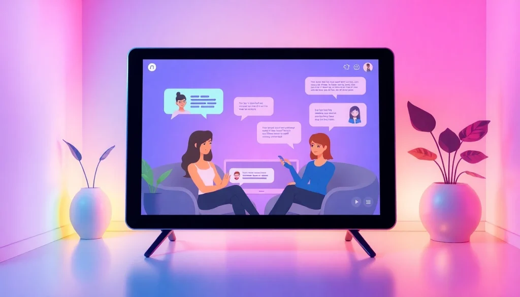 Engaging virtual chat room scene illustrating sex chat AI interactions with playful AI characters.