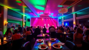 Dinner sxm experience at Club Noir, featuring vibrant nightlife, elegant tables, and stunning performances.