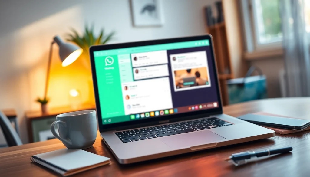 在温馨家庭办公室的笔记本上显示的 WhatsApp Web 界面，反映 快连官网。