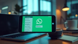 GB WhatsApp interface on a smartphone with customization features, showcasing privacy settings in a modern workspace.