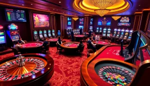 Players enjoy exciting table games in a luxurious BK8Thai casino environment, filled with vibrant gaming energy.