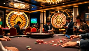 Experience sbobet sports betting at a luxurious poker table in an upscale casino scene.