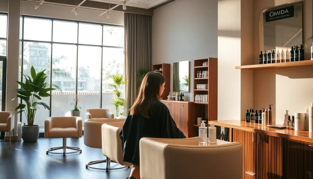 Stylish hair salon scene in San Diego featuring expert perm services at Omnia Salon.