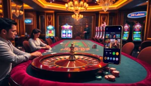 Người chơi đang tham gia các trò chơi trên bàn tại casino với giao diện ứng dụng cg 79 được nhìn thấy.