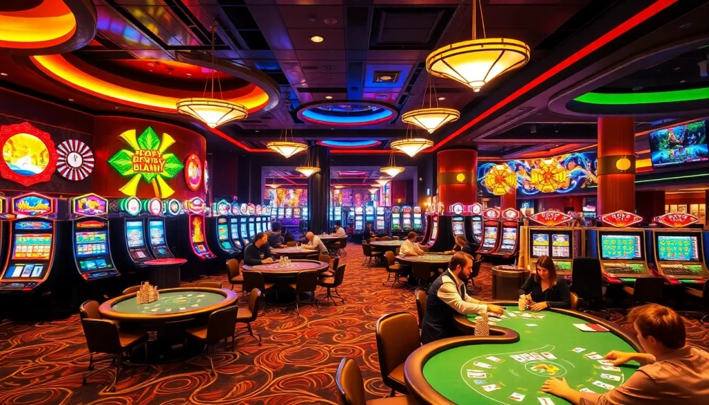 Players enjoying exciting casino games at https://xin88hv.club, featuring poker tables and vibrant slots.