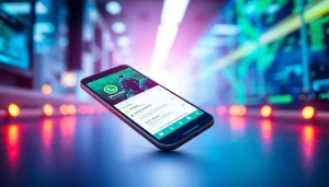 GB WhatsApp APK displayed on a smartphone, featuring vibrant themes and privacy settings.