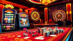 Play engaging idnslot games at a luxurious casino table featuring colorful chips and dice.