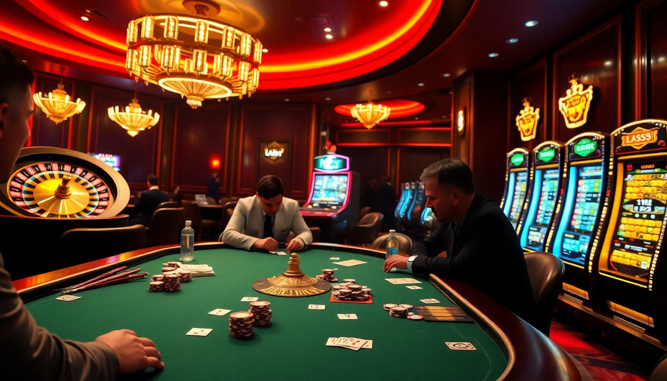 Impliquer les joueurs dans un luxueux casino en ligne 2026 avec des tables de poker vibrantes et des roues de roulette.