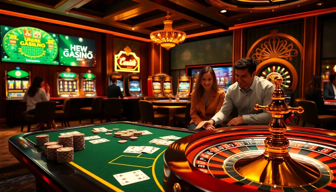 Vivez l'excitation du casino en ligne 2026 avec des joueurs profitant de retraits instantanés à des tables élégantes.
