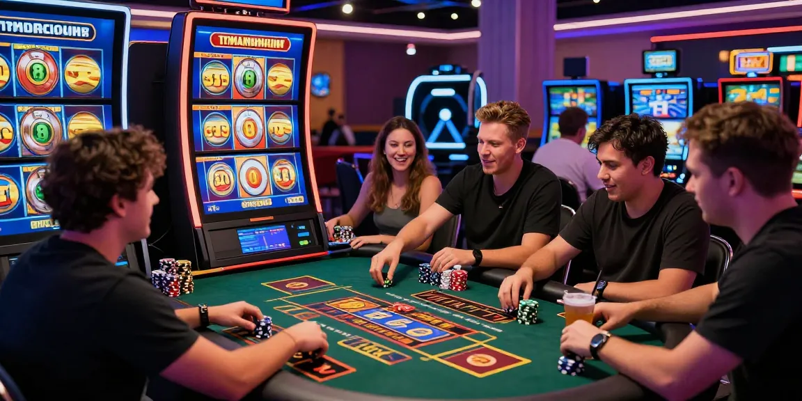 Players enjoying gameplay in slots where you can buy bonus at an online casino with vibrant atmosphere
