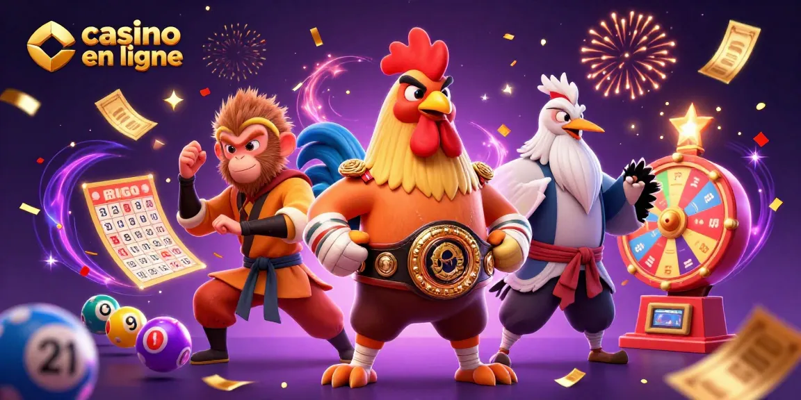 Jouer au casino en ligne avec des personnages colorés sous une pluie d'argent.