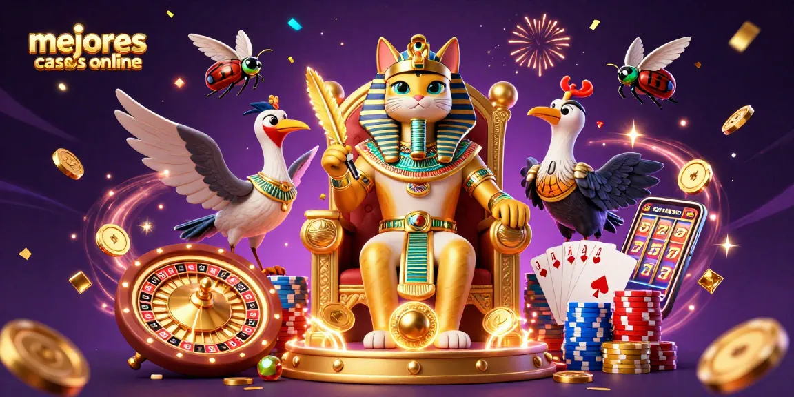 Descubre los mejores casinos online con premios y juegos en esta colorida escena festiva.