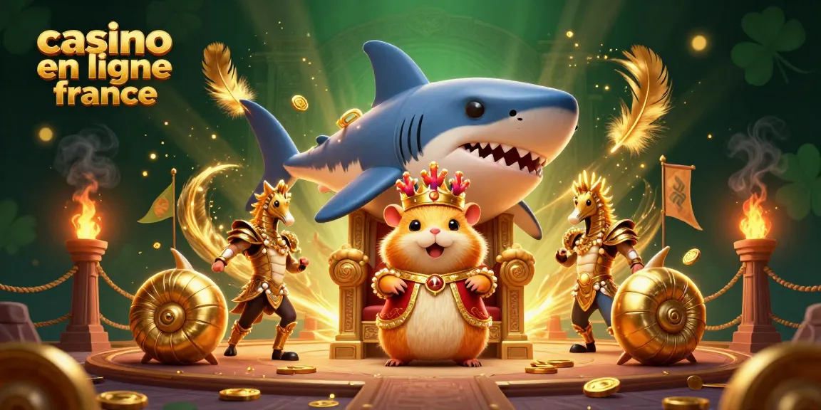 Le roi hamster en or entouré de gardes hippocampes au sein d’un casino en ligne France imaginé, mêlant structures et objets de jeu.