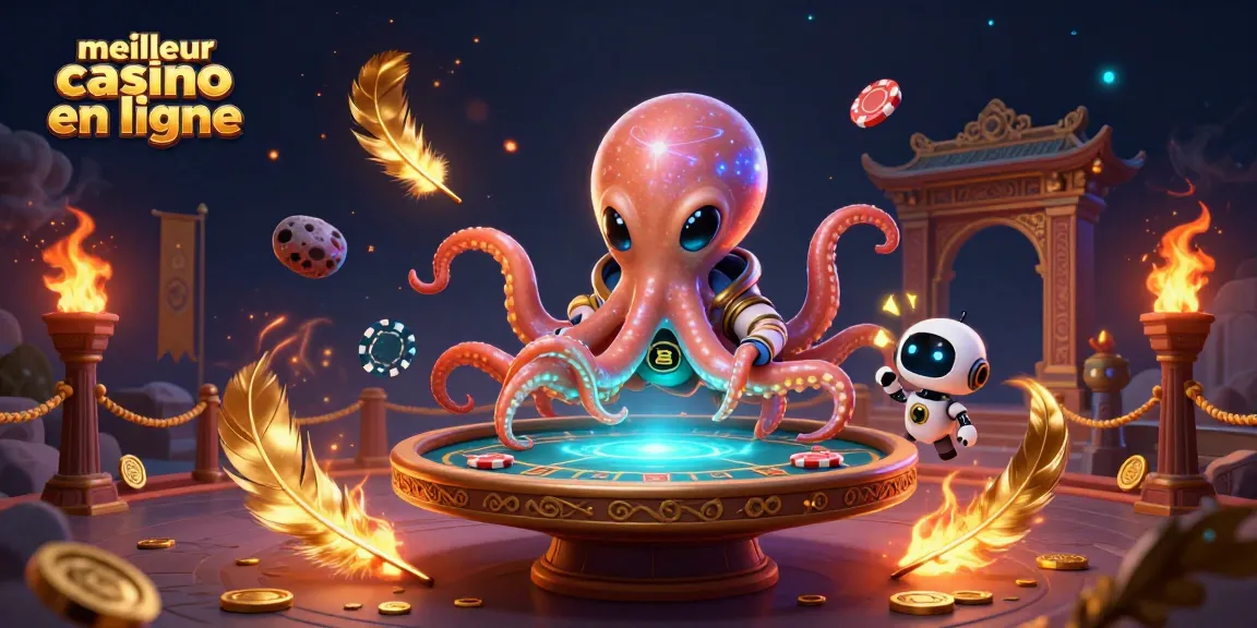 Plongez dans l'expérience d'un meilleur casino en ligne avec un octopus extraterrestre et des jetons de poker flottants.