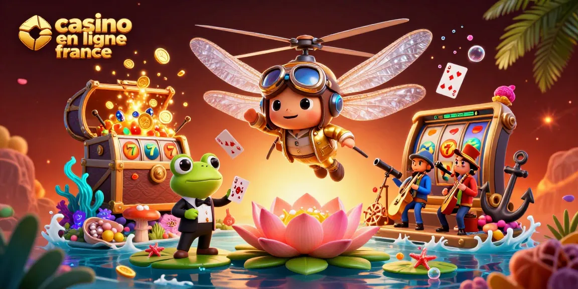 Plongez dans l'univers du casino en ligne France avec un pilote et un croupier animés jouant aux cartes.