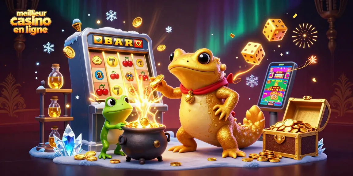 Découvrez le meilleur casino en ligne avec une illustration animée de l'alchimiste et des machines à sous.