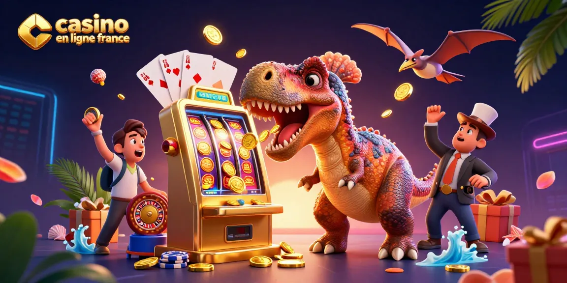 Une illustration 3D dynamique de casino en ligne France montrant un pachycéphalosaur donnant un coup de tête à une machine à sous d'or.