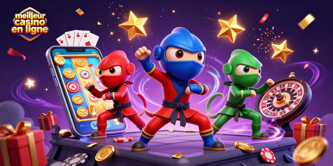 Jouez et gagnez au meilleur casino en ligne avec une équipe de caméléons ninjas en action.